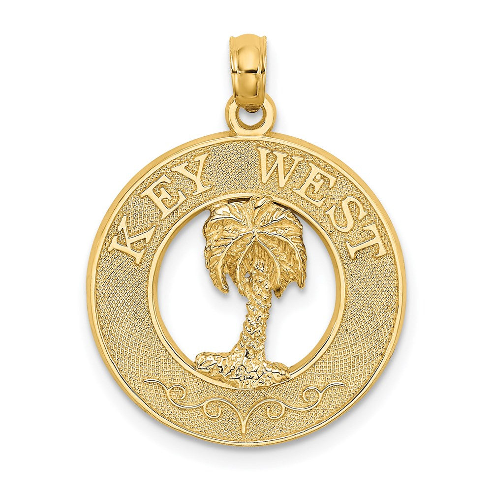 14k Yellow Gold 19.2 mm KEY WEST w/Palm Tree Circle Charm (1.97 grams)
