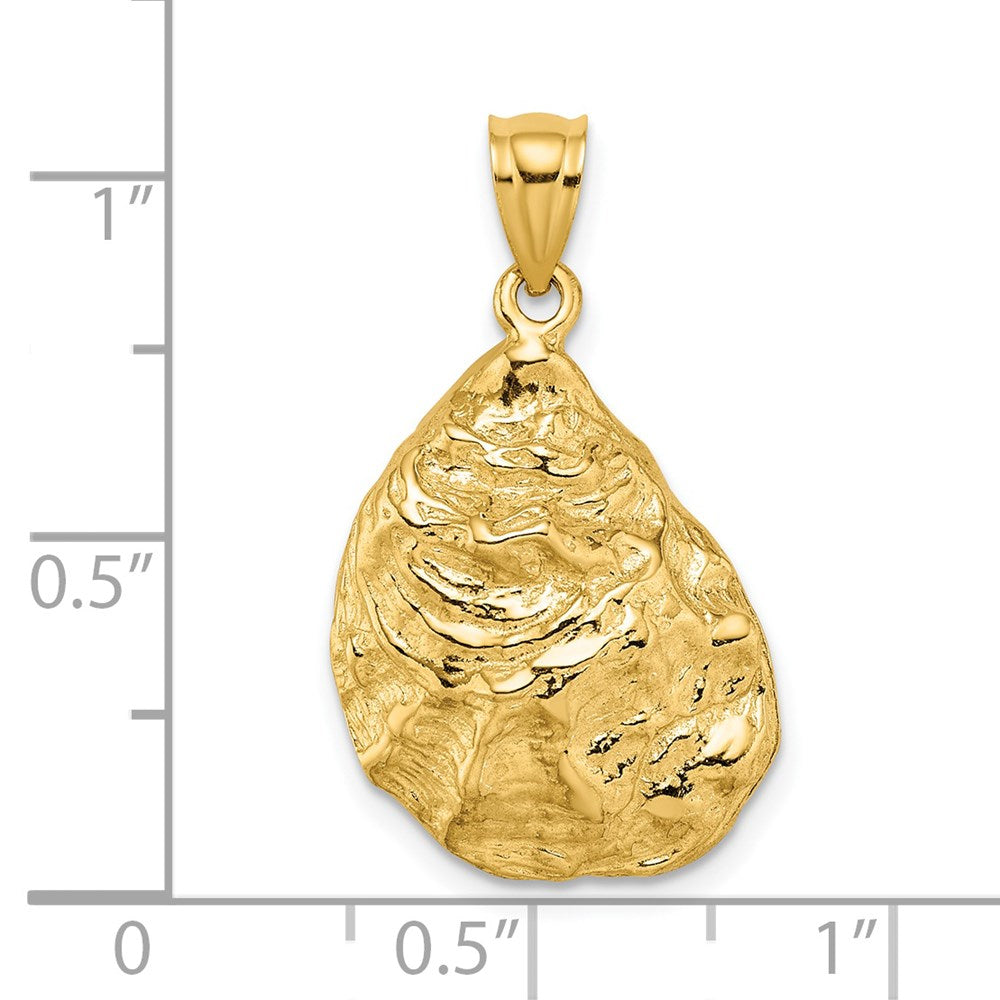 14k Yellow Gold 17.3 mm 3-D Textured Oyster Shell Charm (6.13 grams)
