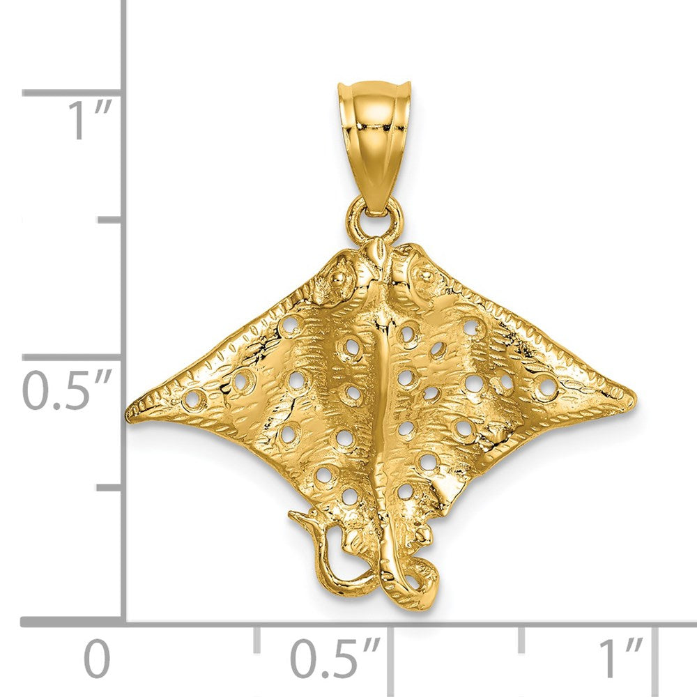 14k Yellow Gold 25.65 mm Spotted Eagle Ray with Holes Charm (2.04 grams)