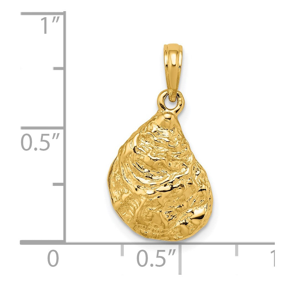 14k Yellow Gold 13 mm 3-D Textured Oyster Shell Charm (2.8 grams)