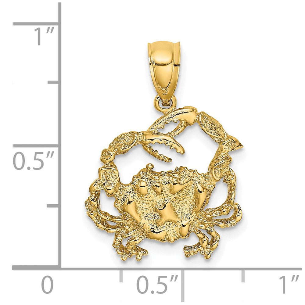 14k Yellow Gold 17 mm Textured Crab Charm (1.8 grams)