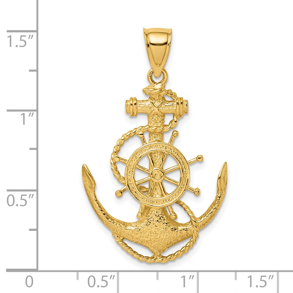 14k Yellow Gold 24.6 mm 2-D Anchor and Wheel Charm (4.25 grams)