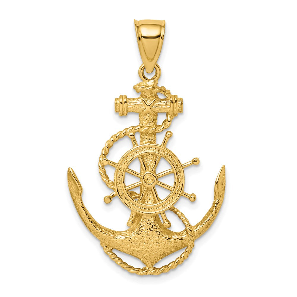 14k Yellow Gold 24.6 mm 2-D Anchor and Wheel Charm (4.25 grams)