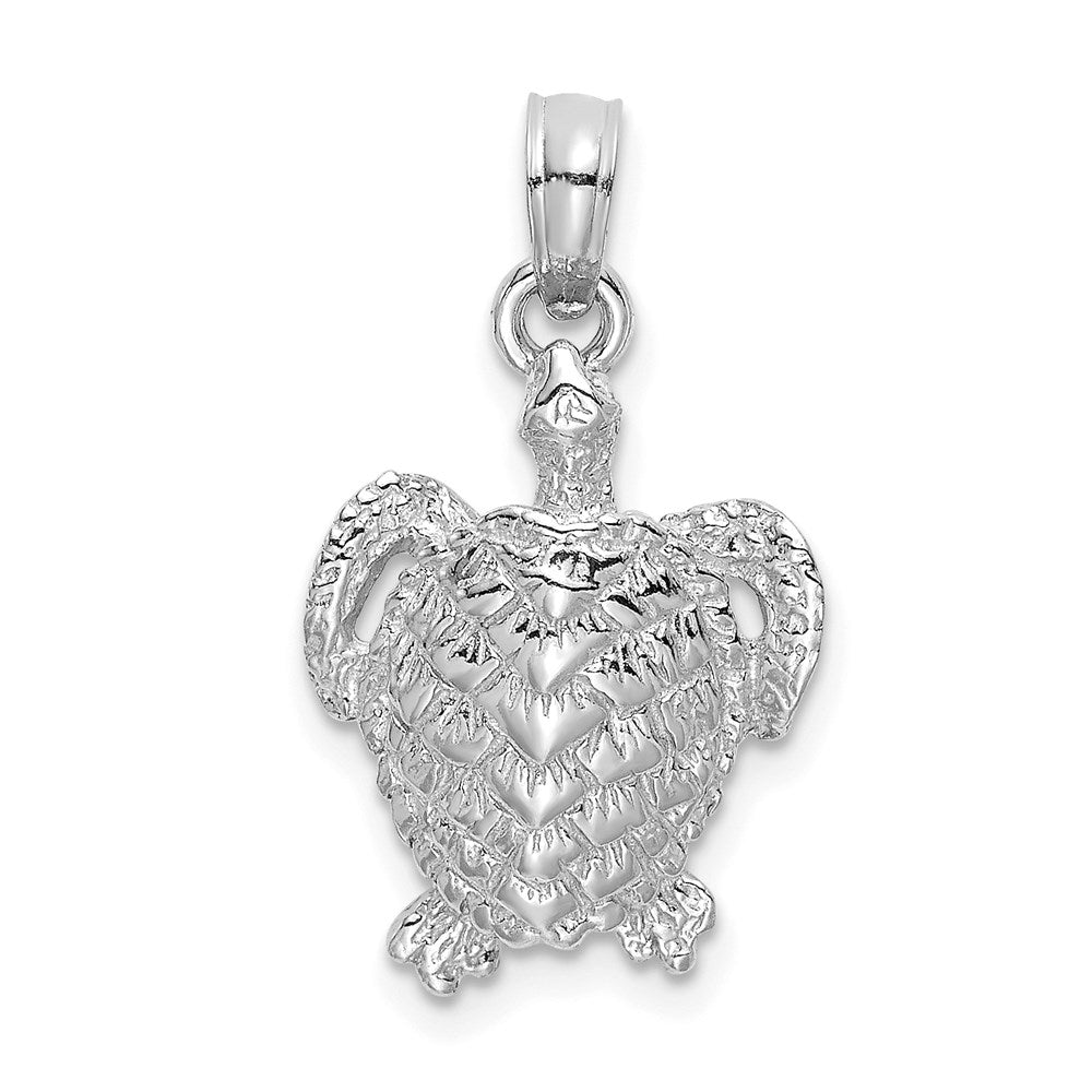 14k White Gold 11.65 mm  Textured Sea Turtle Charm (1.34 grams)