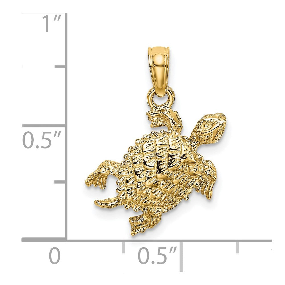 14k Yellow Gold 15.7 mm Sea Turtle with Tail Charm (1.35 grams)