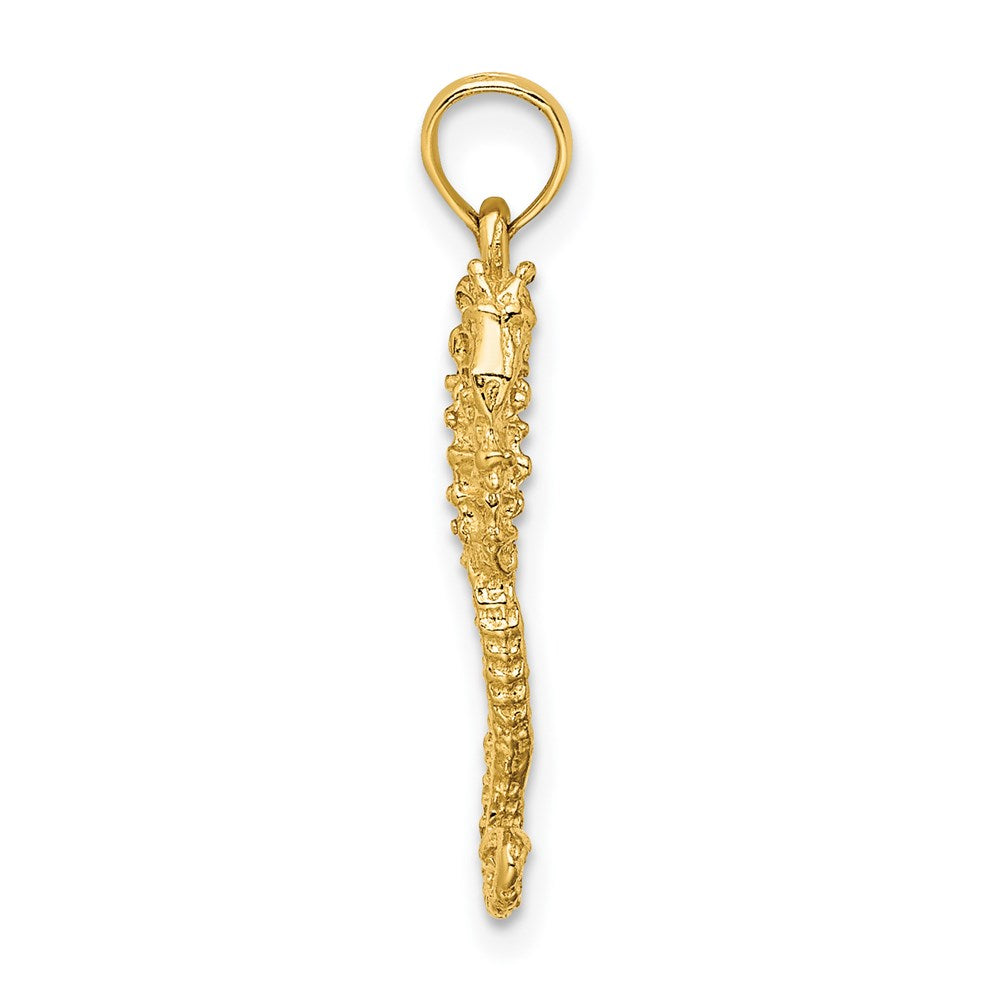 14k Yellow Gold 9 mm 3-D Textured Seahorse with Tail Charm (1.19 grams)