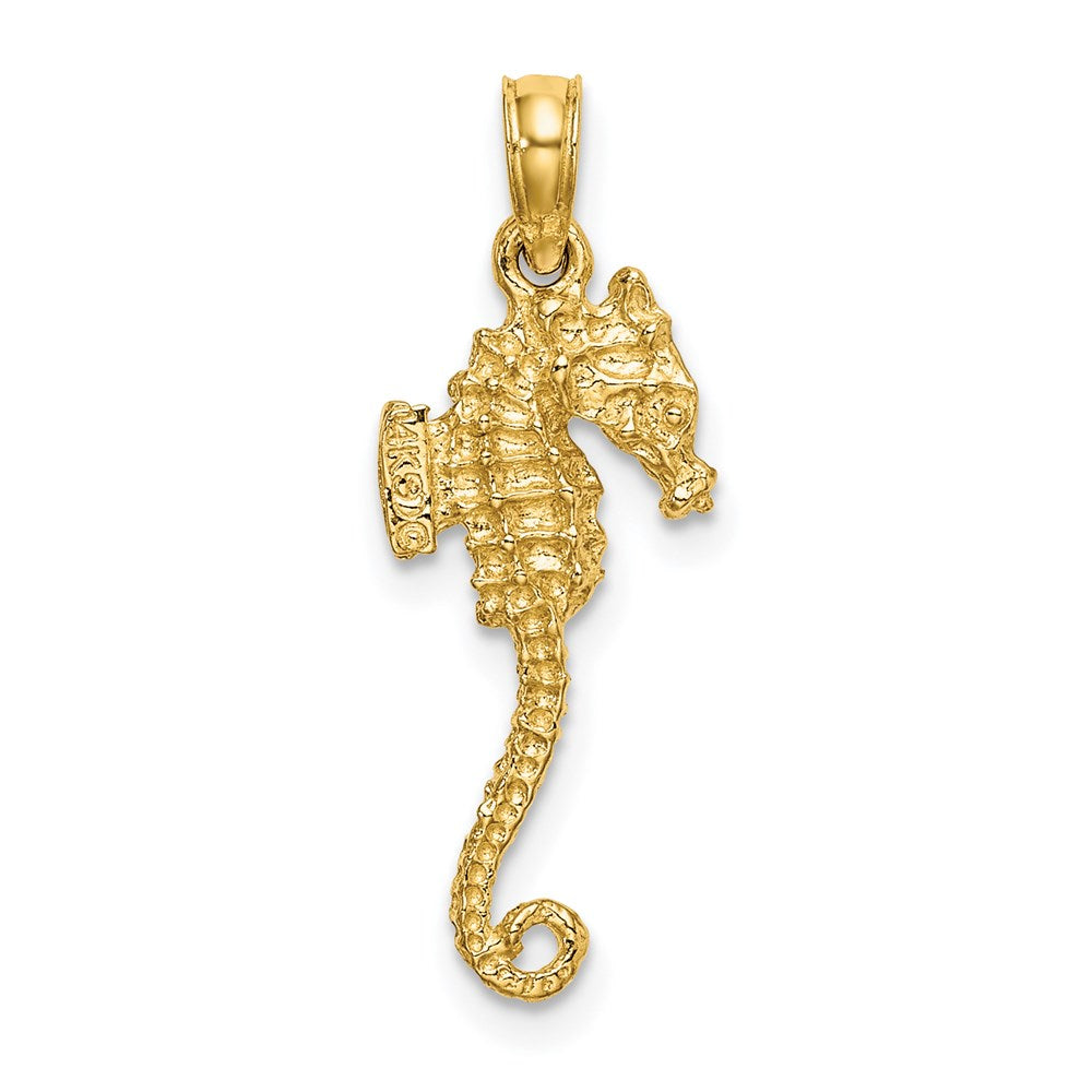 14k Yellow Gold 9 mm 3-D Textured Seahorse with Tail Charm (1.19 grams)