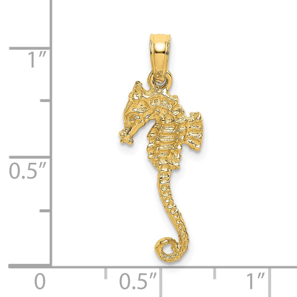 14k Yellow Gold 9 mm 3-D Textured Seahorse with Tail Charm (1.19 grams)