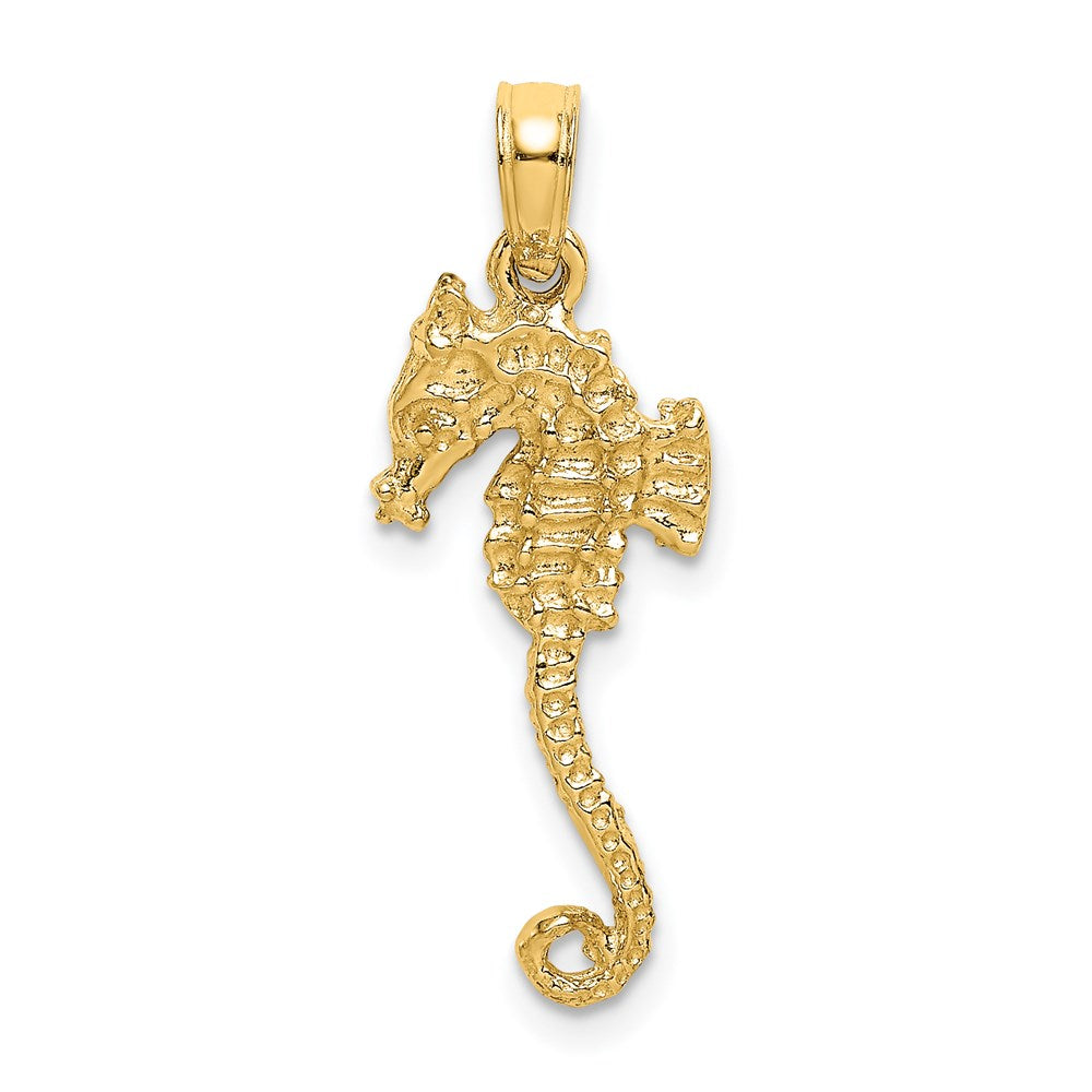 14k Yellow Gold 9 mm 3-D Textured Seahorse with Tail Charm (1.19 grams)