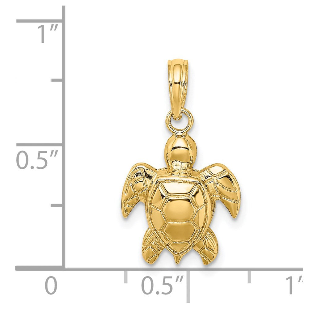 14k Yellow Gold 12.7 mm Textured Sea Turtle Charm (1.14 grams)