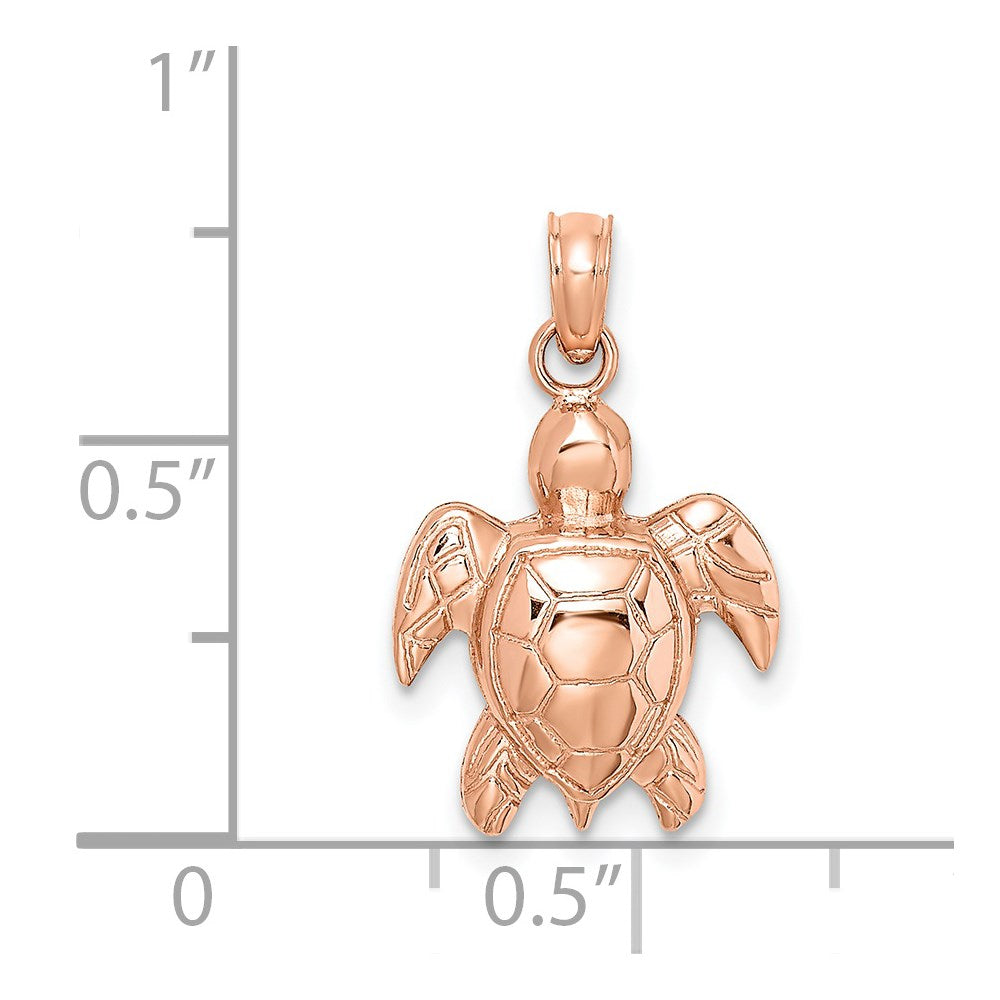 14k Rose Gold 12.7 mm Rose Gold Textured Sea Turtle Charm (1.19 grams)