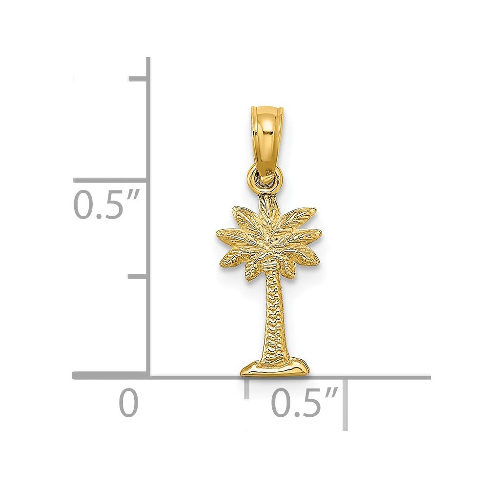 14k Yellow Gold 7.1 mm 2-D Textured Mini Palmetto Palm Tree Charm (0.4 grams)