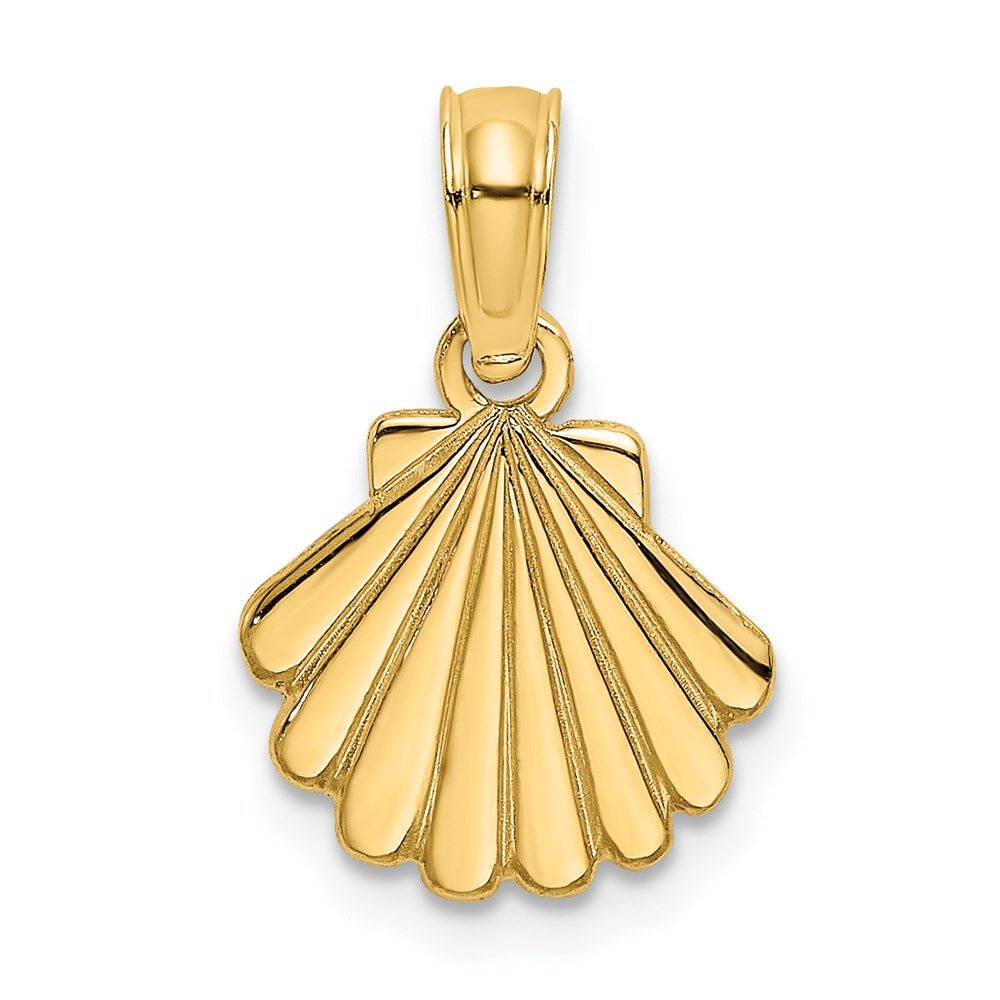 14k Yellow Gold 10.44 mm Polished and Engraved Shell Charm (0.64 grams)