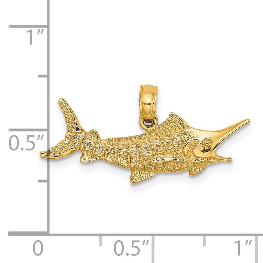 14k Yellow Gold 26.7 mm Textured 2-D Marlin Fish Charm (1.31 grams)