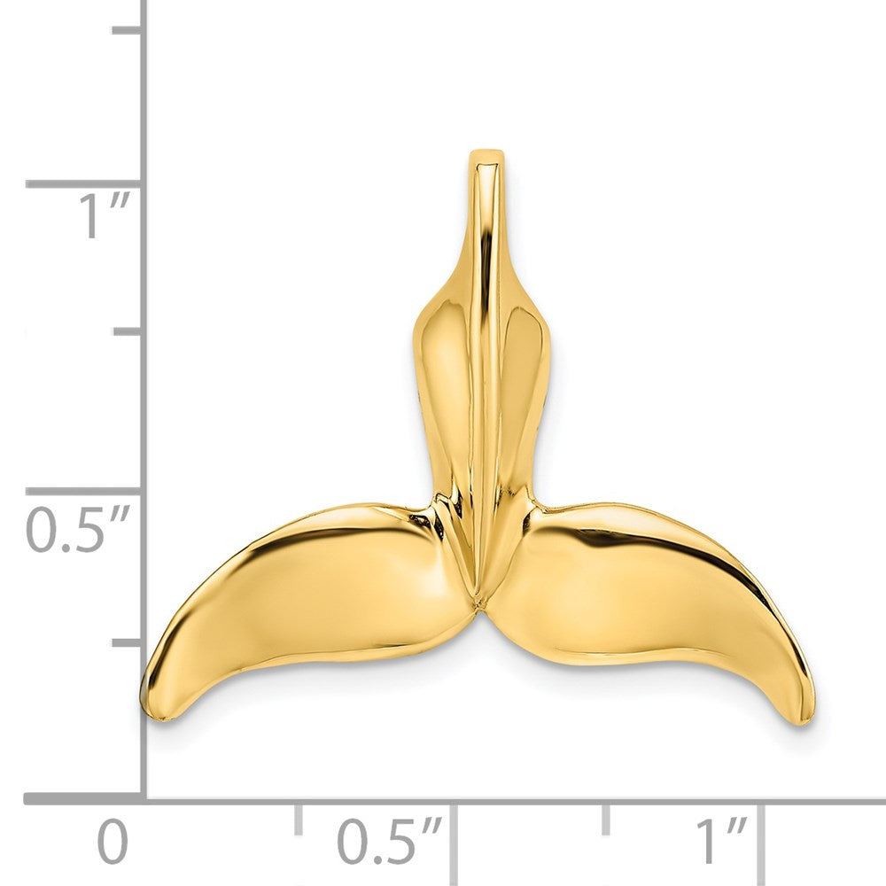 14k Yellow Gold 7.25 mm 3-D Polished Engraved Whale Tail Chain Slide (3.69 grams)