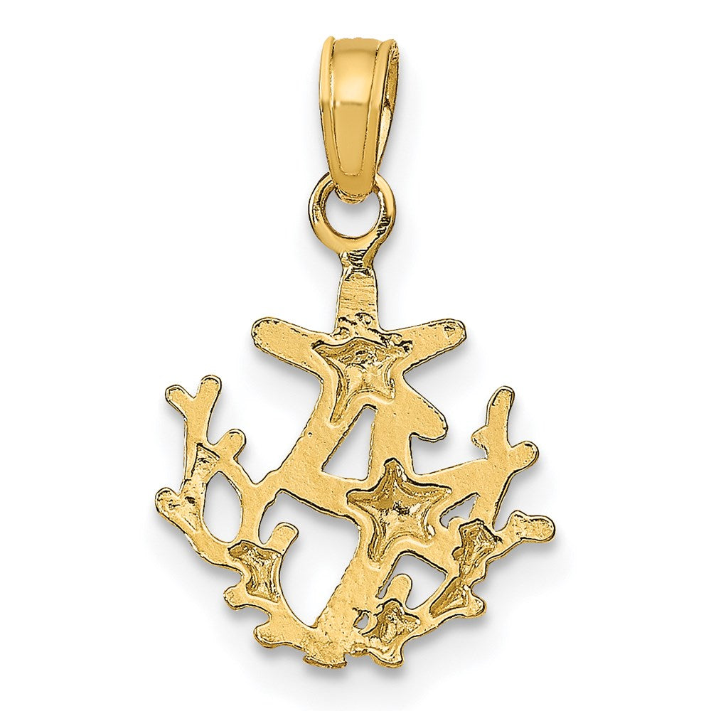 14k Yellow Gold 12 mm Textured Mini Double Starfish and Coral Charm (0.71 grams)