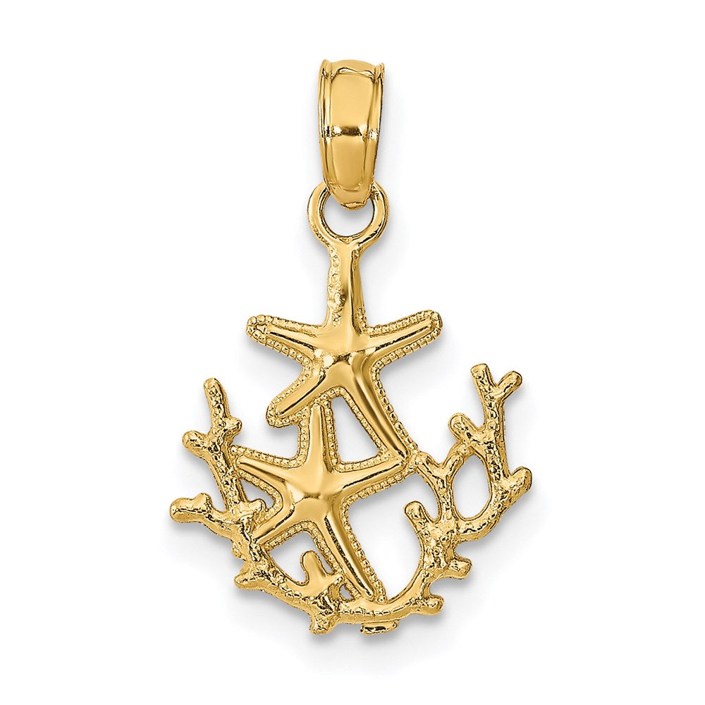 14k Yellow Gold 12 mm Textured Mini Double Starfish and Coral Charm (0.71 grams)