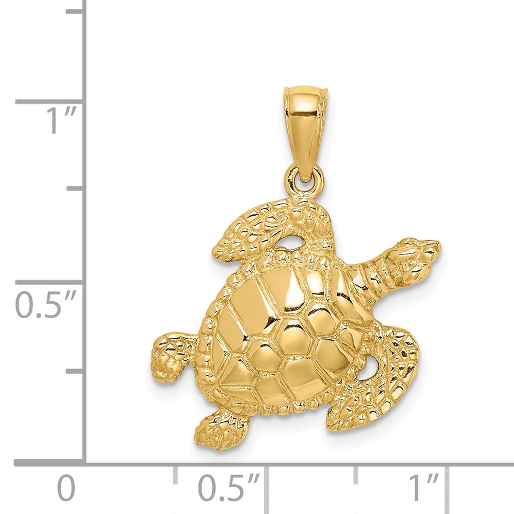 14k Yellow Gold 22.6 mm Textured Sea Turtle Charm (2.83 grams)