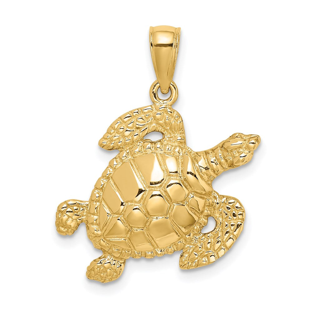 14k Yellow Gold 22.6 mm Textured Sea Turtle Charm (2.83 grams)