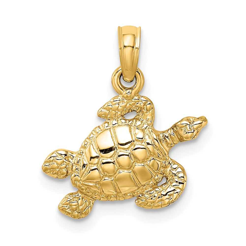14k Yellow Gold 16.4 mm Textured Sea Turtle Charm (1.43 grams)