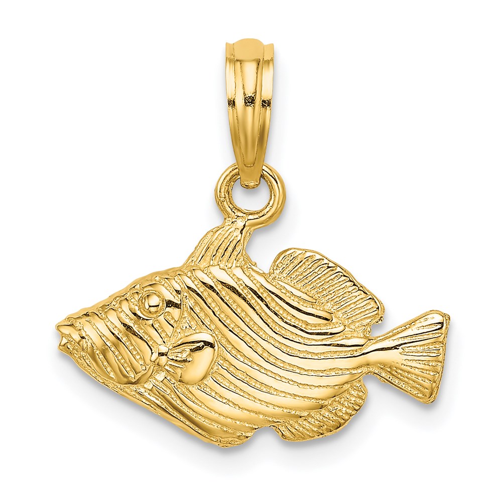 14k Yellow Gold 18.5 mm 2-D Engraved Striped Fish Charm (1.51 grams)