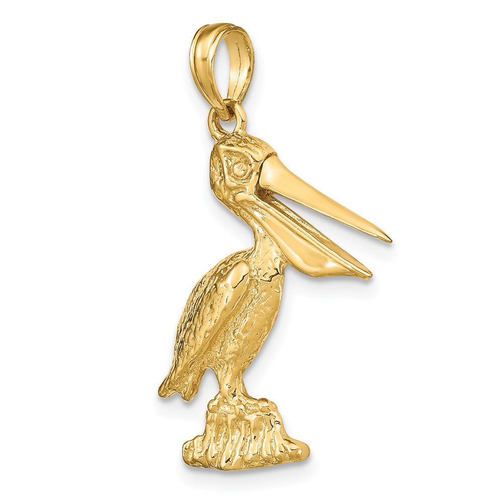 14k Yellow Gold 14.2 mm 3-D Large Standing Pelican with Moveable Mouth Charm (4.16 grams)