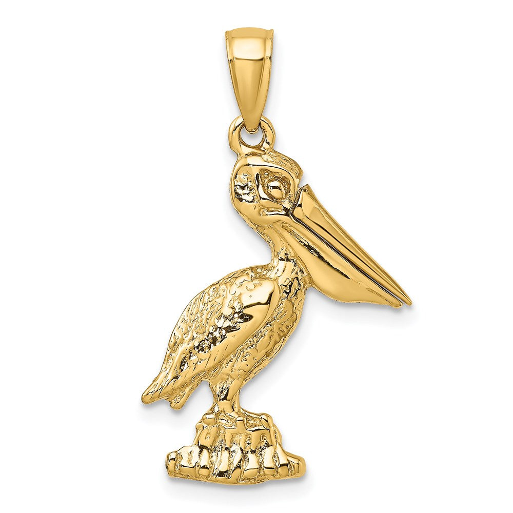 14k Yellow Gold 14.2 mm 3-D Large Standing Pelican with Moveable Mouth Charm (4.16 grams)