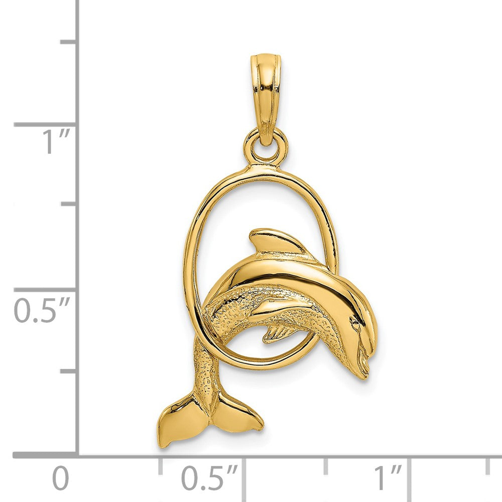 14k Yellow Gold 17.3 mm Polished Dolphin Jumping Through Hoop Charm (1.7 grams)