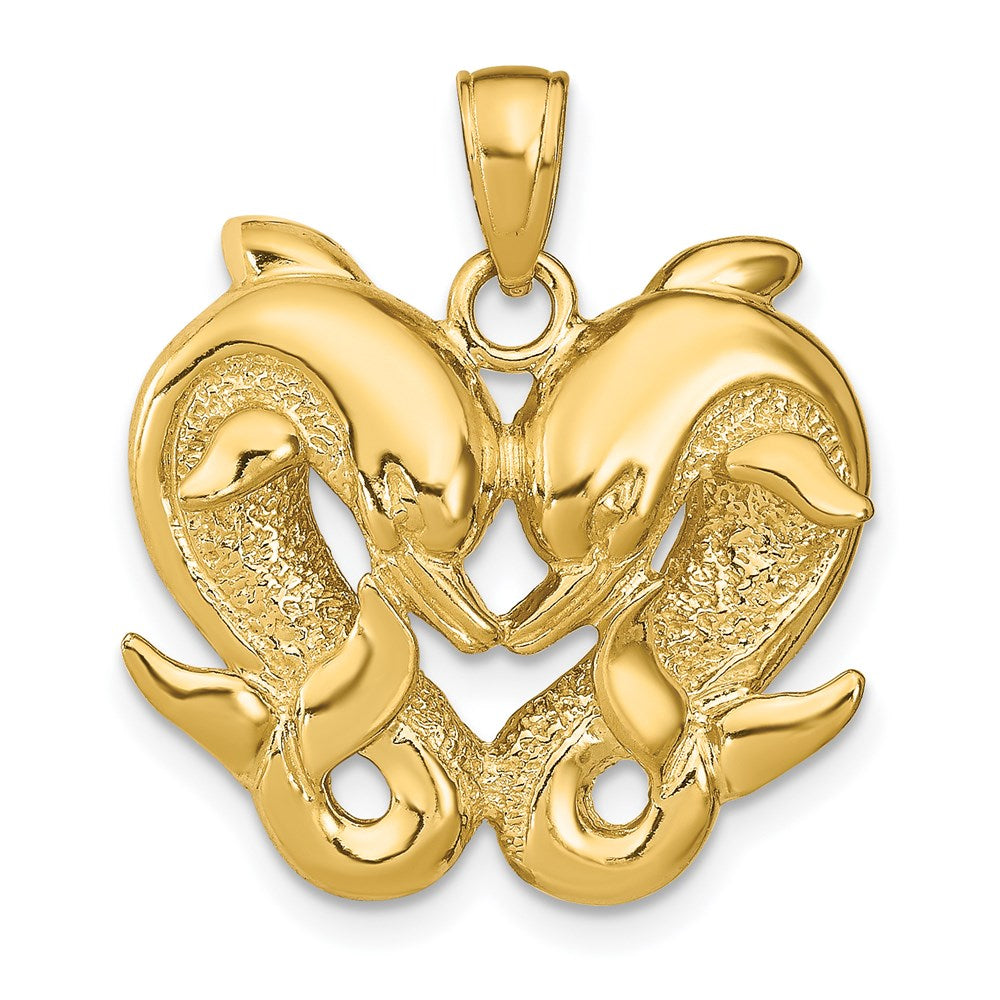 14k Yellow Gold 22 mm Dolphins Pendant (4.27 grams)