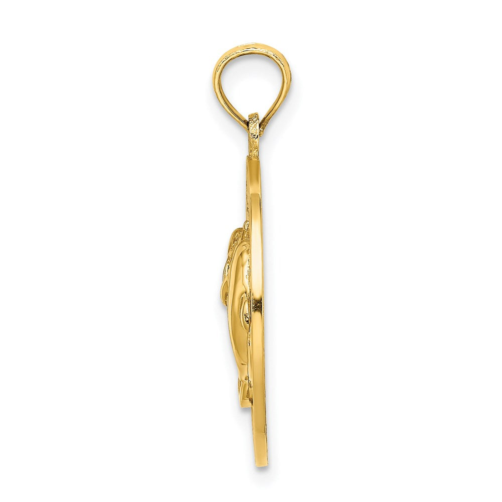 14k Yellow Gold 18.76 mm BEAUFORT SC w/Dolphins Circle Charm (1.84 grams)