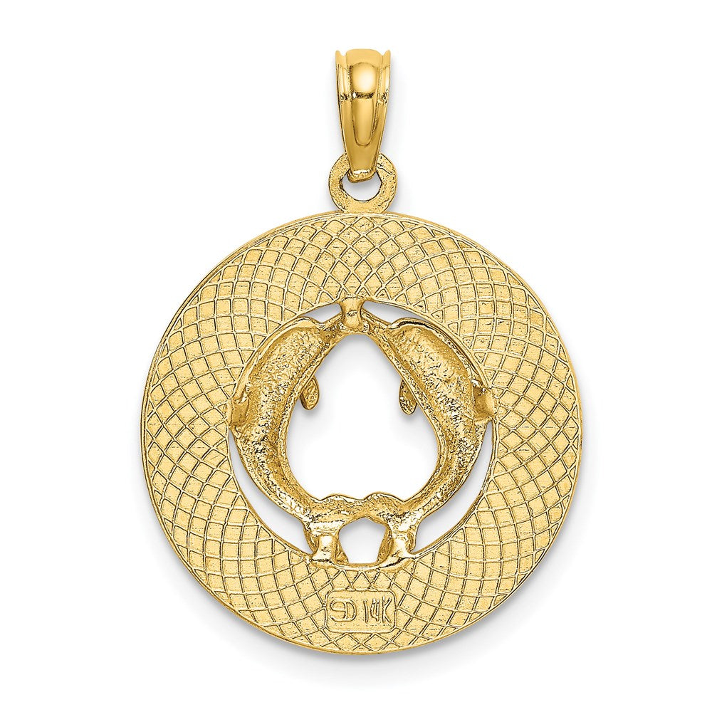 14k Yellow Gold 18.76 mm BEAUFORT SC w/Dolphins Circle Charm (1.84 grams)