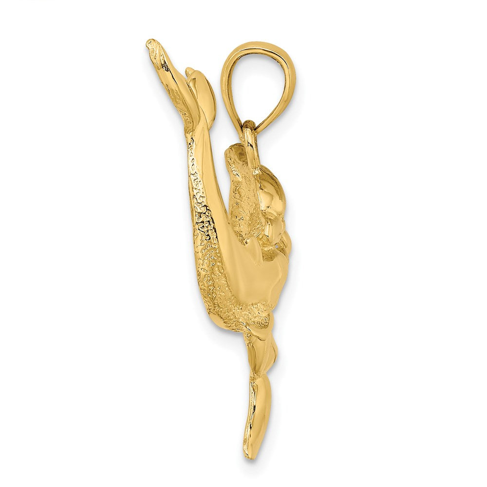 14k Yellow Gold 33.35 mm Polished Two Dolphins Together Charm (4.76 grams)