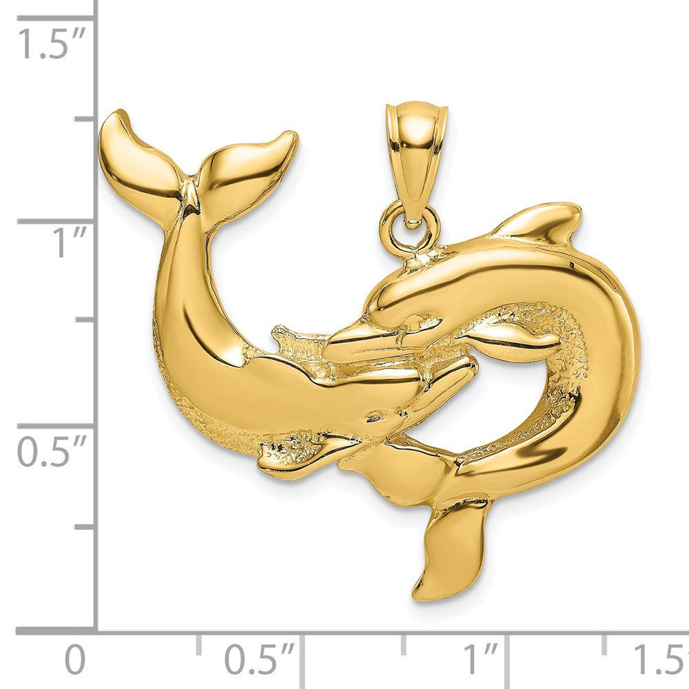 14k Yellow Gold 33.35 mm Polished Two Dolphins Together Charm (4.76 grams)