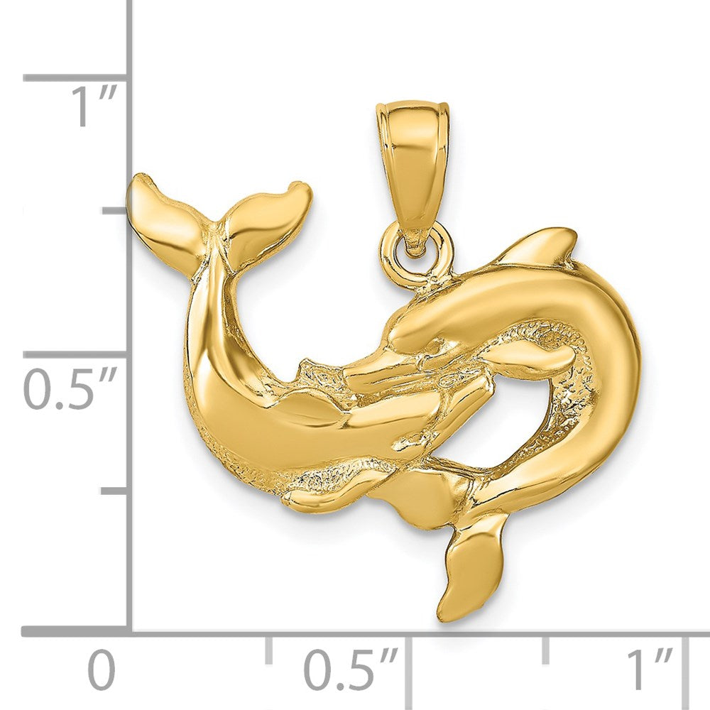 14k Yellow Gold 24 mm Dolphins Pendant (3.55 grams)