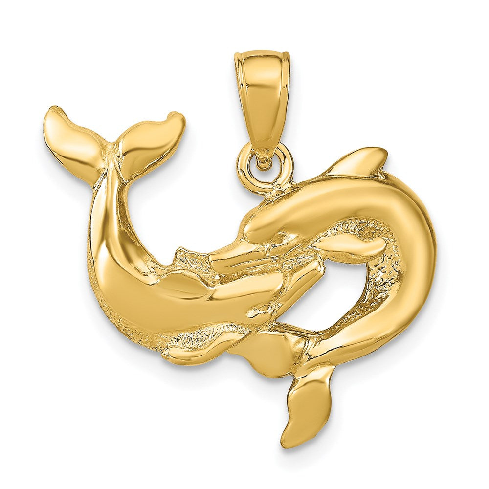 14k Yellow Gold 24 mm Dolphins Pendant (3.55 grams)