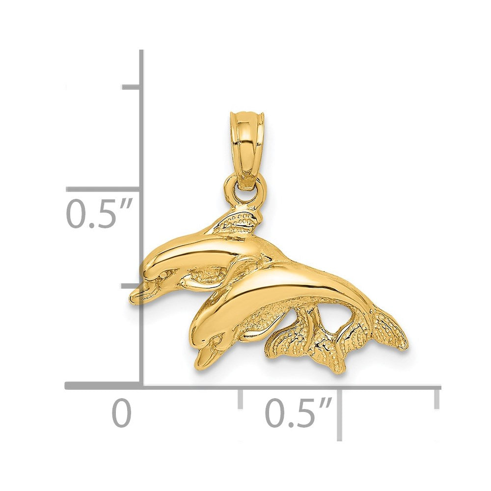 14k Yellow Gold 19.5 mm 2-D Polished Double Dolphins Jumping Left Charm (1.45 grams)