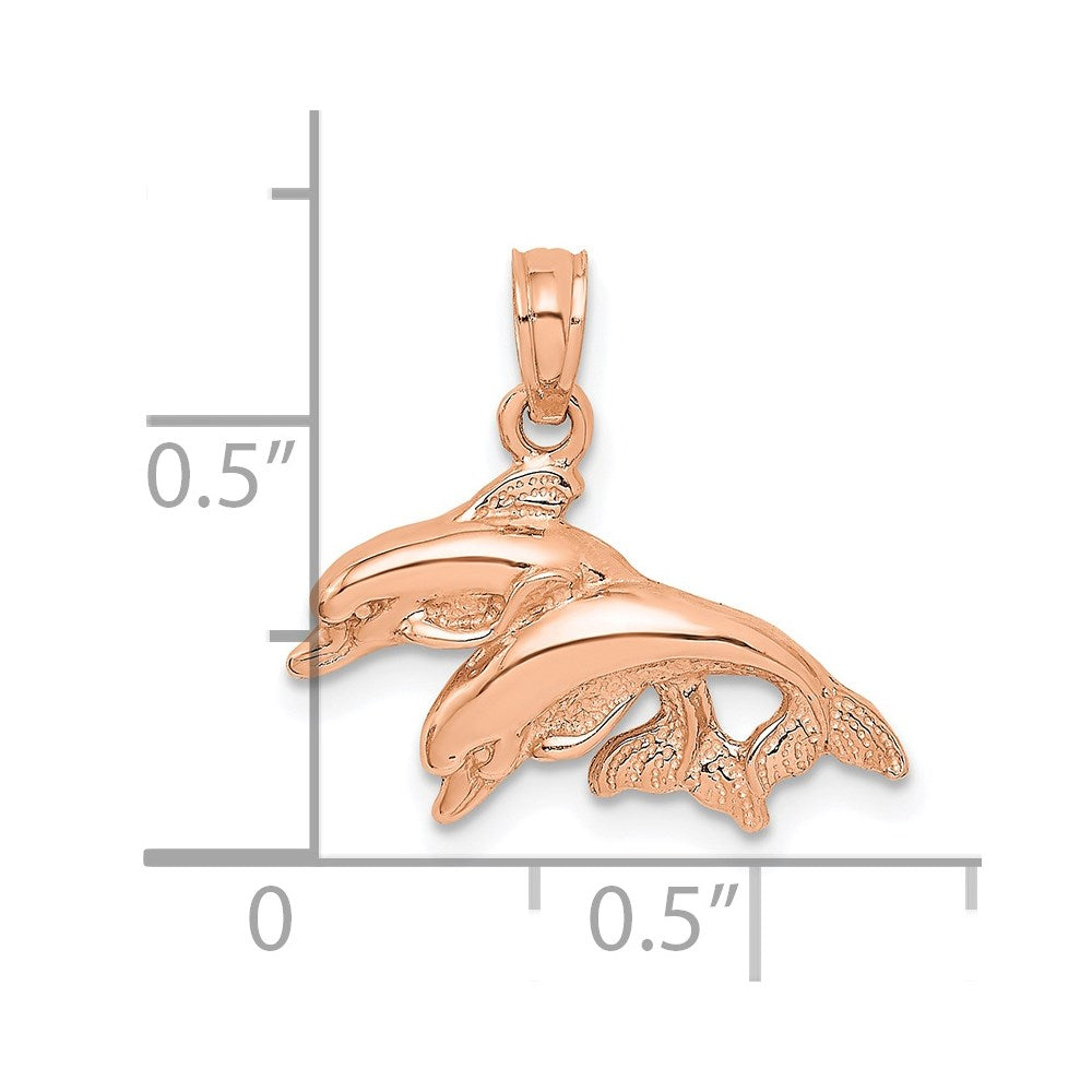 14k Rose Gold 19.5 mm Rose Gold Polished Double Dolphins Jumping Left Charm (1.28 grams)