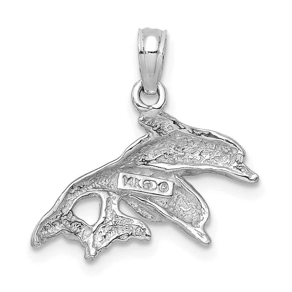 14k White Gold 19.5 mm  Polished Double Dolphins Jumping Left Charm (1.44 grams)