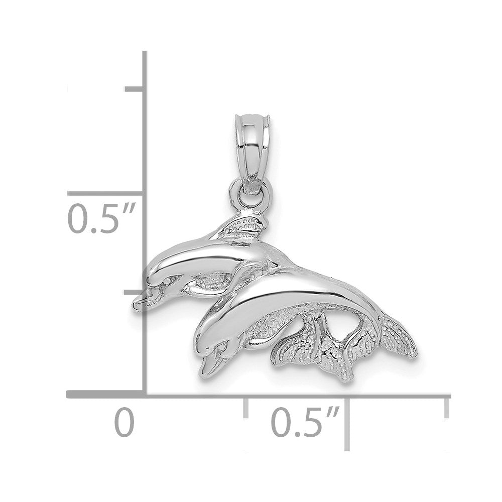 14k White Gold 19.5 mm  Polished Double Dolphins Jumping Left Charm (1.44 grams)