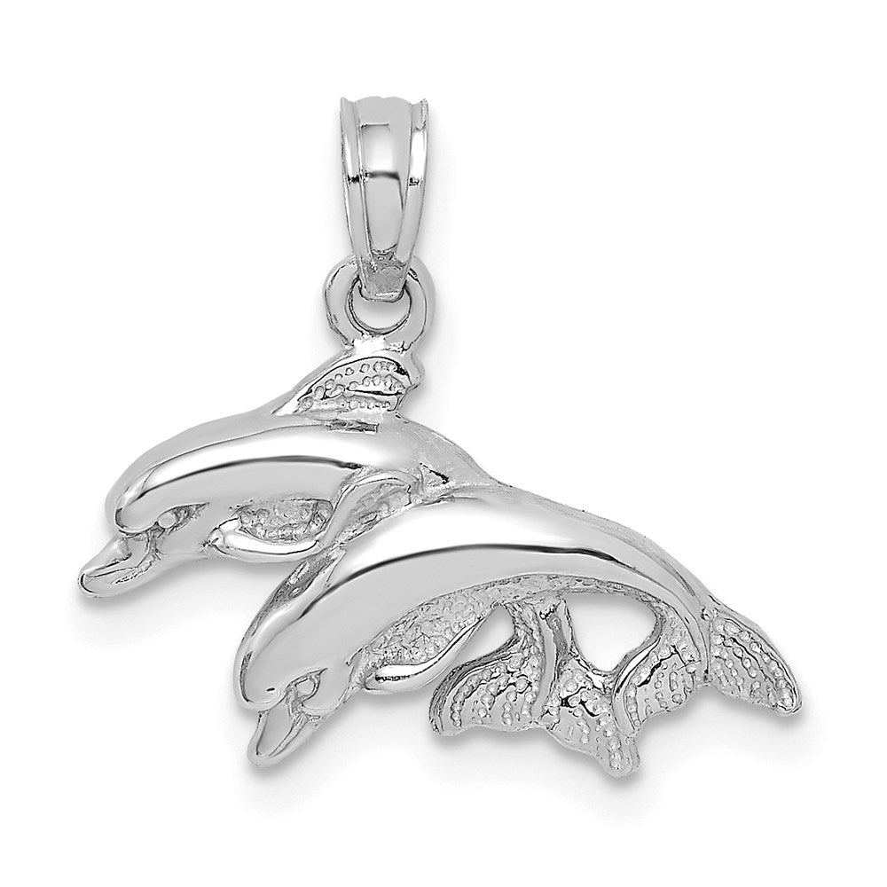 14k White Gold 19.5 mm  Polished Double Dolphins Jumping Left Charm (1.44 grams)