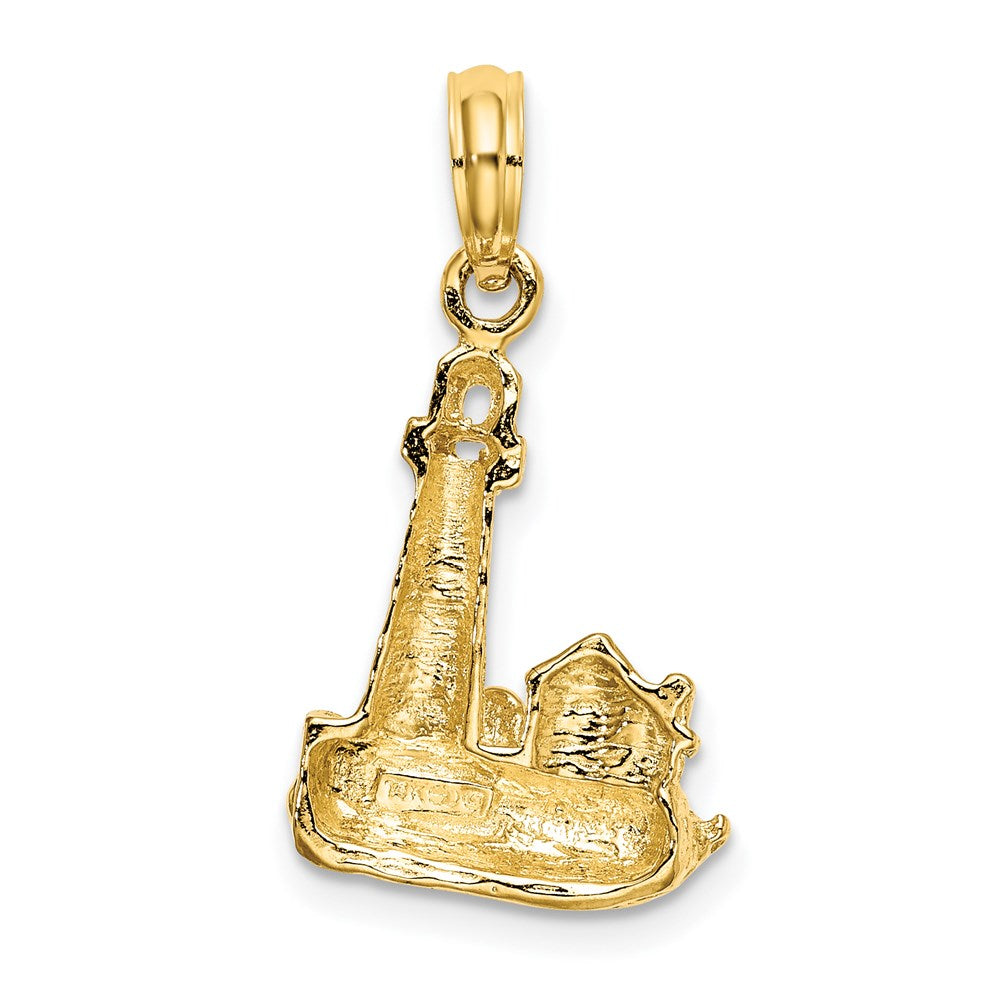 14k Yellow Gold 13.35 mm 2-D Lighthouse W/ Waves and Buildings Charm (2.05 grams)