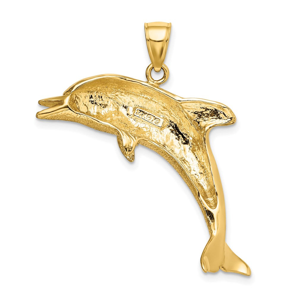 14k Yellow Gold 36 mm Polished and Textured Jumping Dolphin Charm (6.24 grams)
