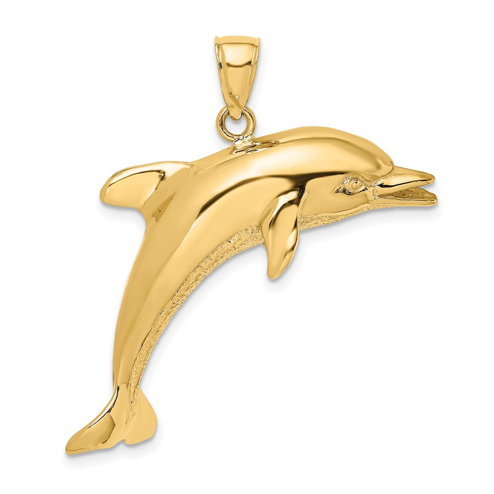 14k Yellow Gold 36 mm Polished and Textured Jumping Dolphin Charm (6.24 grams)