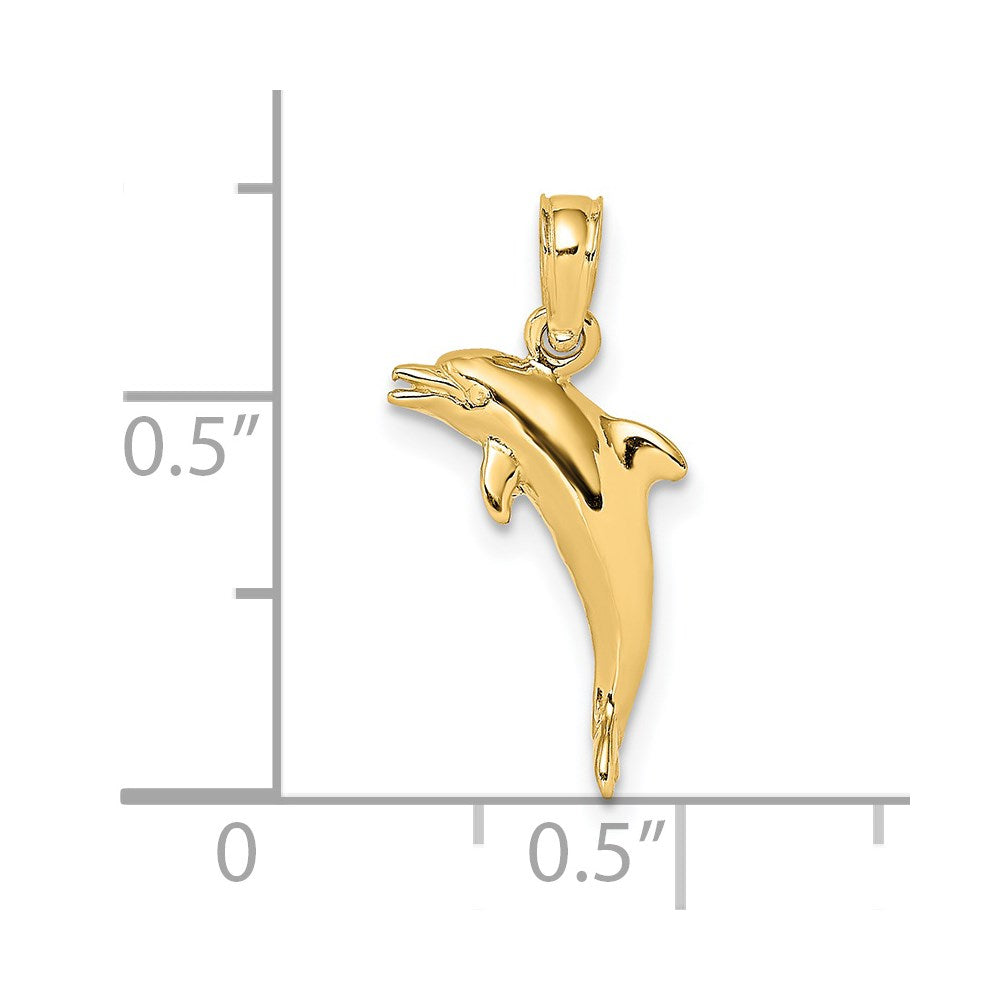 14k Yellow Gold 15.9 mm 3-D Polished Mini Dolphin Jumping Charm (1.29 grams)