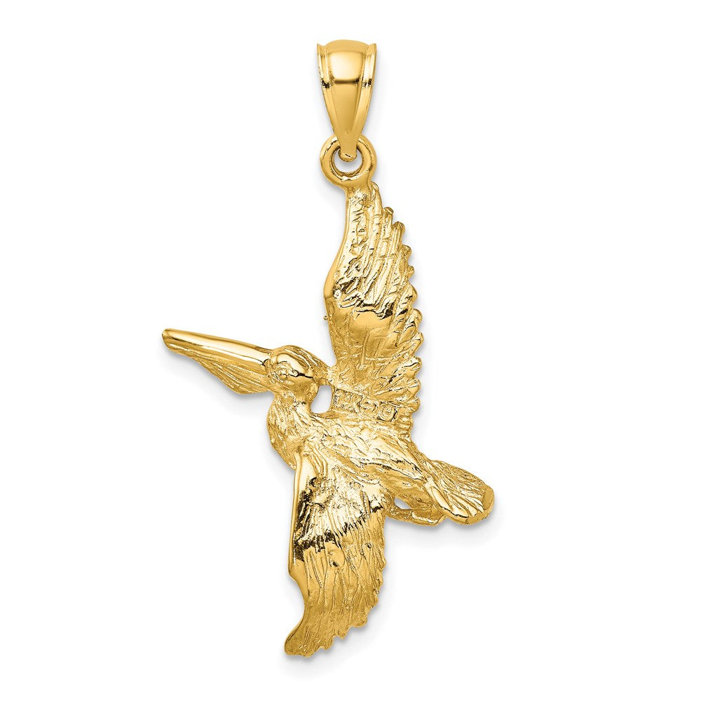 14k Yellow Gold 22.8 mm 3-D Pelican Flying Charm (3.25 grams)