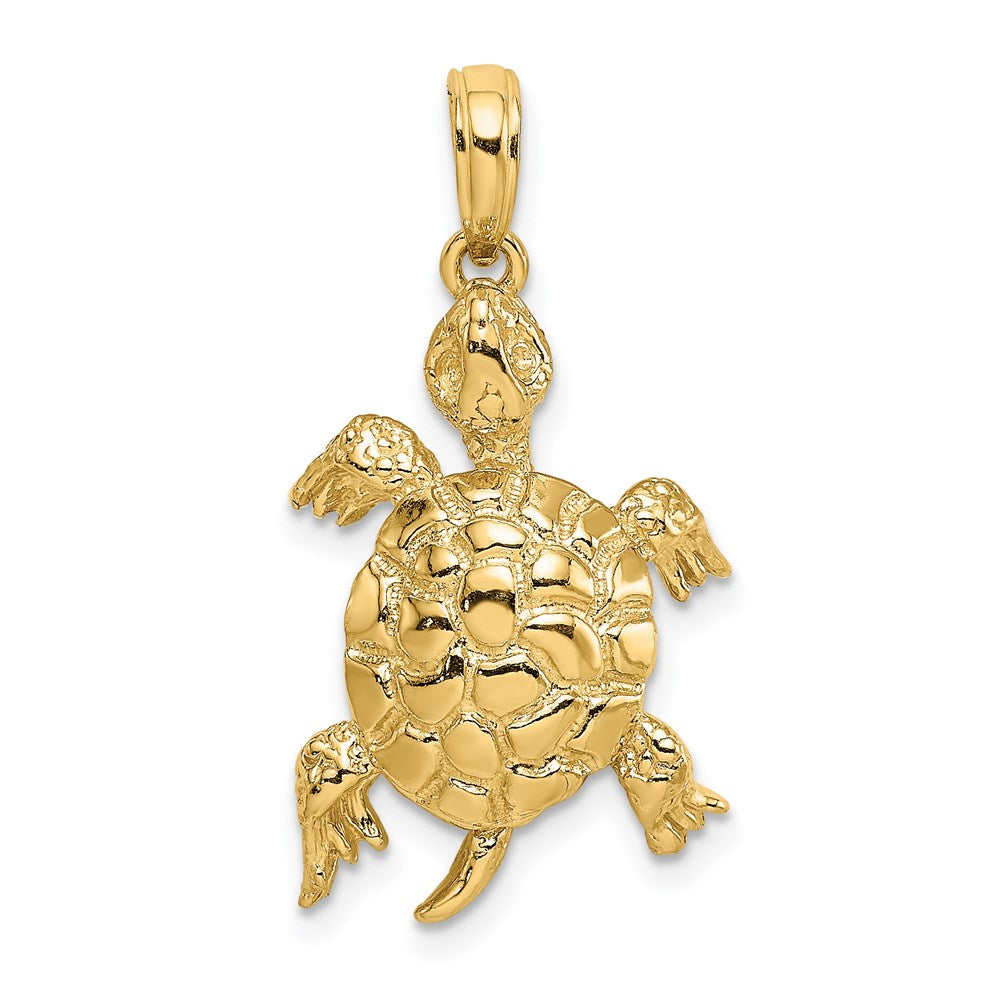14k Yellow Gold 14 mm Polished and Textured Turtle Charm (2.81 grams)