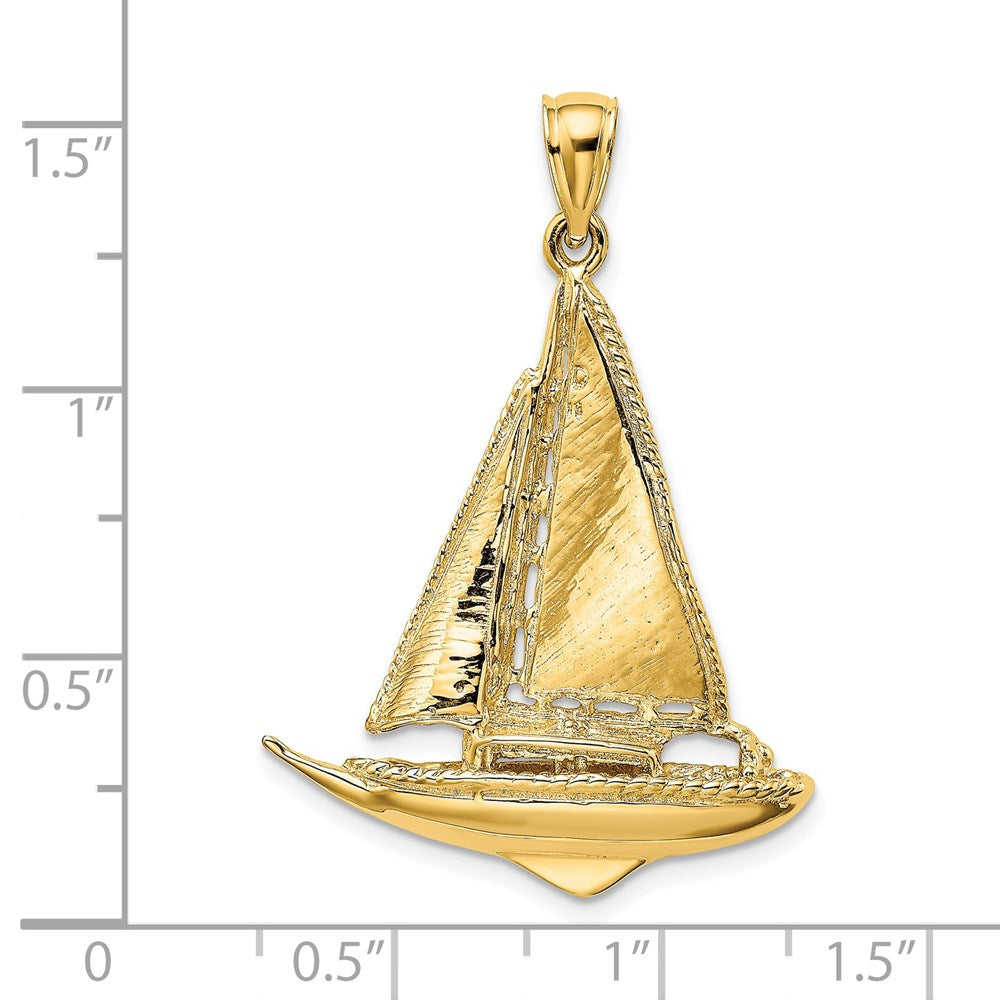 14k Yellow Gold 25.8 mm 3-D Polished Sailboat Charm (5 grams)