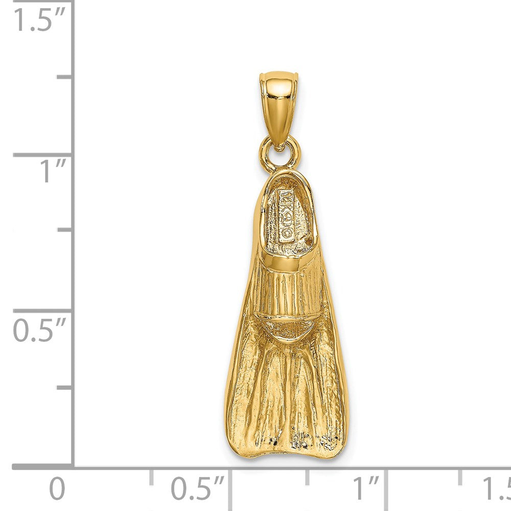 14k Yellow Gold 10.8 mm 3-D Scuba Flipper Charm (3.13 grams)