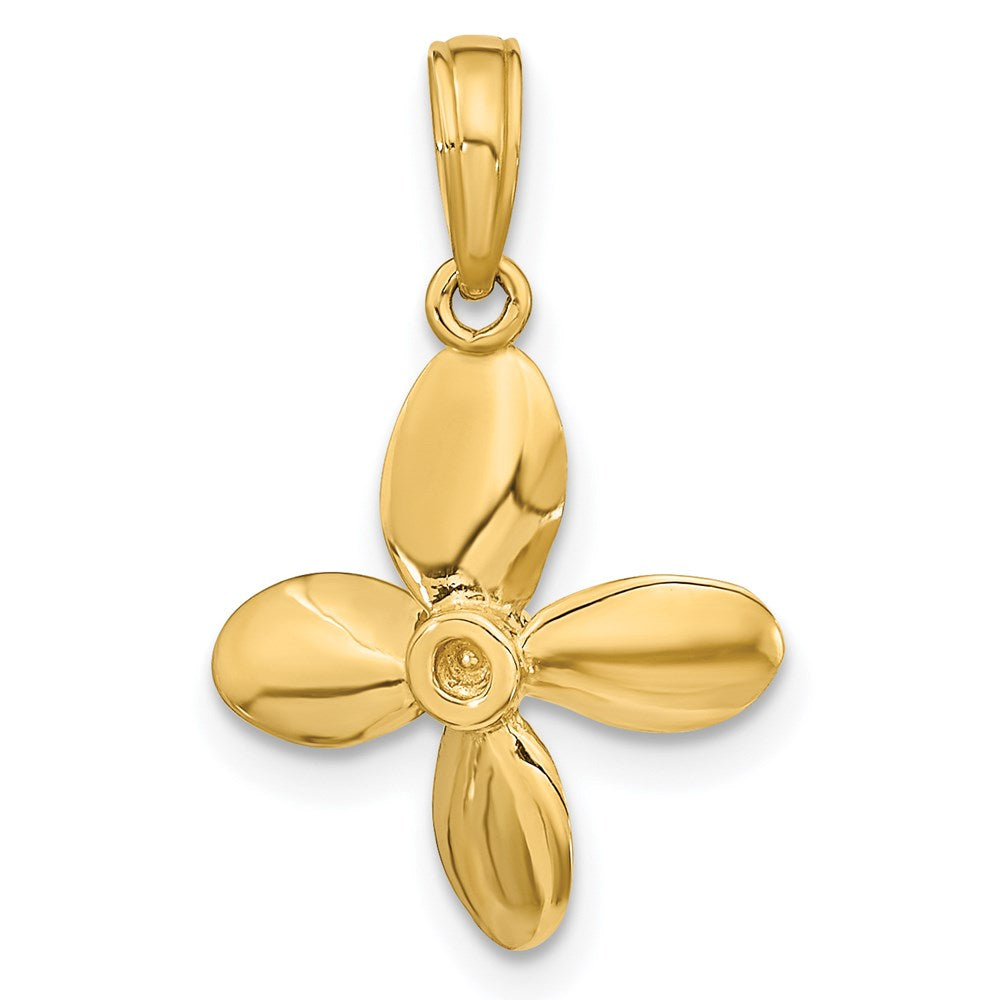 14k Yellow Gold 15 mm 3-D w/ 4 Blades Propeller Charm (1.3 grams)