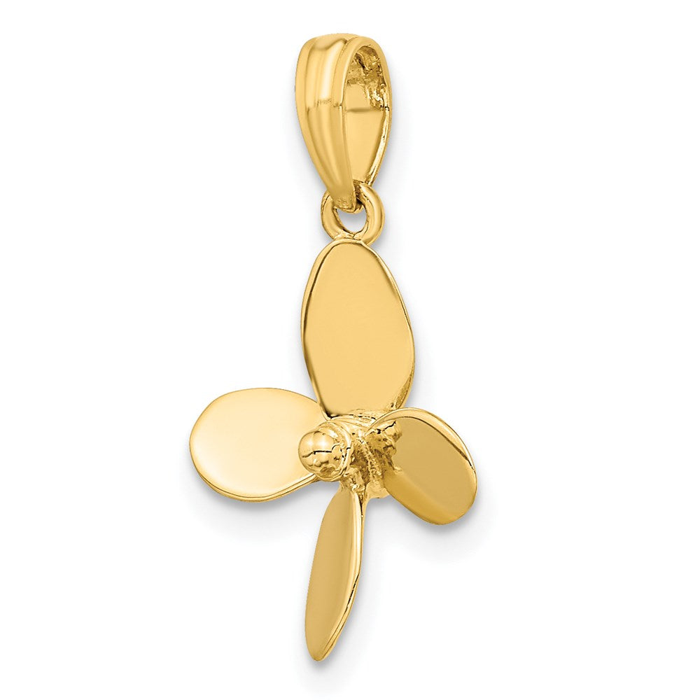 14k Yellow Gold 15 mm 3-D w/ 4 Blades Propeller Charm (1.3 grams)